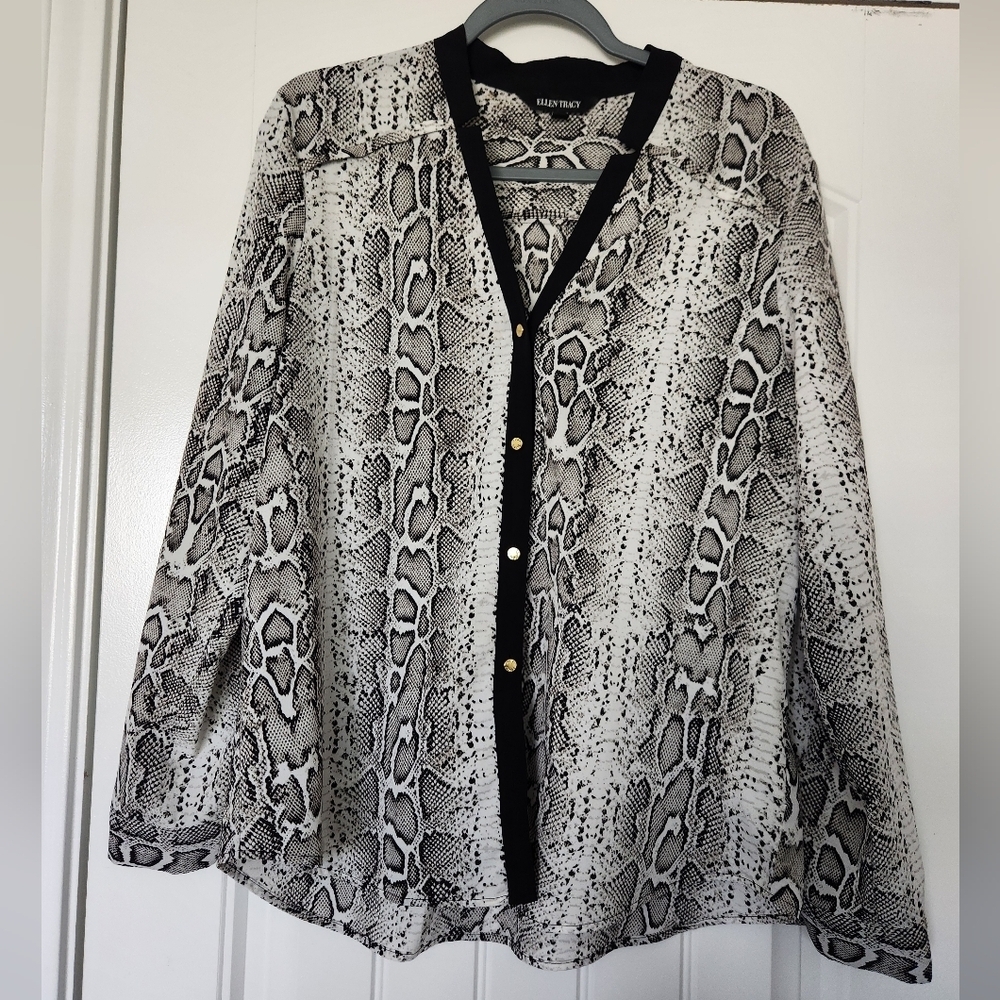 Ellen Tracy Monochrome Snakeskin Blouse